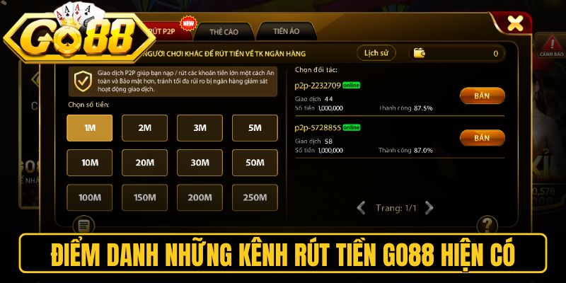 Điểm danh những kênh rút tiền Go88 hiện có
